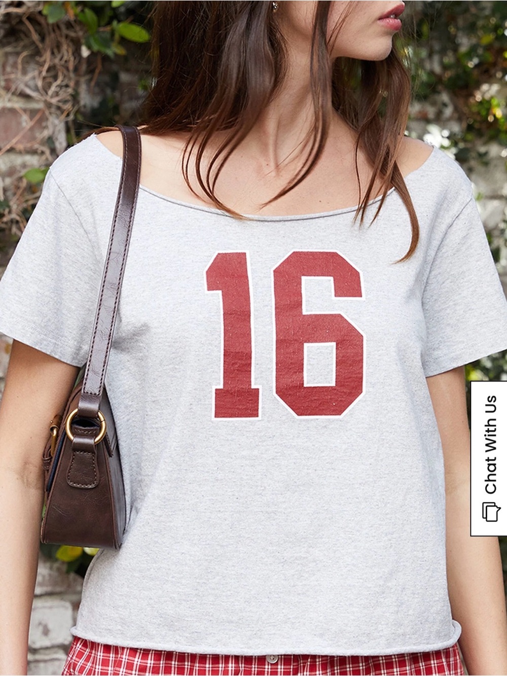 Brandy Melville Gray Tee with Maroon '16 Graphic